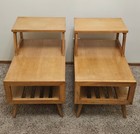Vtg Mid Century Modern Mersman 7506 Blonde Step Up End Tables Rare Triple 3 Tier