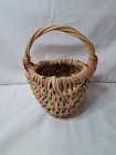 Vintage Primitive Small Buttock Hand Woven Split Wood Egg Gathering Folk Basket