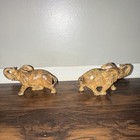 Elephant Figurines Pair Brown gold Tone Decorative Animal Collectible Statue Set