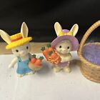 6 Vintage 1982 Enesco Easter Figurine White Bunny Basket Eggs Stickers Decor