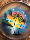 11 5    Vintage Wooden Hand Carved Painted Plate Hawaii Souvenir Sunset Tiki