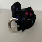 Vintage Suede Polka Dot Belt Sz M Wide Silver Buckle Retro Mod 80s Maximalist