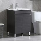 24 Inch Single Bathroom Vanity Wood Grain Cabinet Ceramic Sink Faucet Combo Set