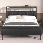 Full Size Bed Frame Upholstered With Starry Sky Light And Charging Station