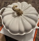 Le Creuset Cast Iron 4 Qt Pumpkin Cocotte Dutch Oven Blanc Shiny White  Nib
