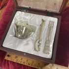 Silver Plated Teddy Bear Baby Cup Fork   Spoon Set Wood Box Gift 