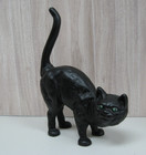Vintage Cast Iron Black Cat Hubley Style Heavy Doorstop Figurine Green Eyes