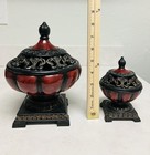 Set Of 2  Antique Ceramic Incense Burners  Red And Black