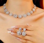 Silver Plated Rhinestones Stainless Steel Necklace Set Earring Womens Jewelry
