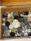 Lot Of Antique 1940 50 60s Plastic  Metal  Cloth Buttons  8oz W  Wood Box