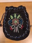 Vintage Woodlands Native American Beaded Drawstring Purse Black Velvet