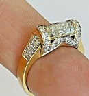 14k Solid Gold   1 50 Ct Diamond Princess Cut   Round Vintage Style Unique Ring