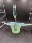 Vintage Duncan Miller Green Opalescent Hand Blown Art Glass Swan Basket