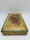 Vtg Large Floral Designed Hand Painted Metal Container W hinged Lid Cottagecore