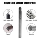 10pcs 1 4  4 Flute 90 Degree Carbide Chamfer Mills - Single End - Altin Coated