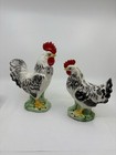 Lefton Vintage Rooster And Hen Chicken Figurines Hand Painted Set Of 2