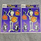 Vtg Halloween 90s Window Clings Lot Of 4glow In The Dark Cats Skeleton Ghosts
