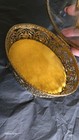 Vintage Ormolu Oval Jewelry Casket Beveled Clear Glass Gold Filigree Trinket Box