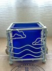 Candelier Lighthouse Candle Holder Ludington Michigan Vtg Blue Glass Metal