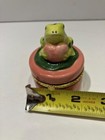 Porcelain Hinged Trinket Box Pink With Frog Holding Heart On Top
