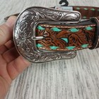 Nocona Western Belt Co Girls Leather Tooled Tourquise Belt Sz 20 Cowgirl 