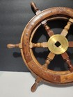 Vintage Wooden Ship Wheel 12    Brass Hub Nautical Fisherman Boat Steering Decor 
