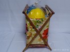  pre-owned  Vtg  Floral Wooden Folding Frame Sewing Basket yarn Caddy W access 