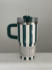Nwt Stanley Emerald Cabana 20 Oz Green Stripe Pink Logo Quencher Tumbler