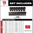 Milwaukee 49-66-7012 19pc Shockwave Impact Duty 1 2  Drive Sae Socket Set