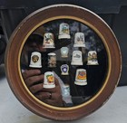 Vintage Thimble Collection  39 Pieces W  Wooden Round Display Case