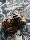 2 Vintage Carved Brown Leaf Buttons     Shank Style     Rustic Bakelite     Sewing