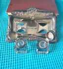 Victorian Ornate Silver Plate Double Inkwell Complete
