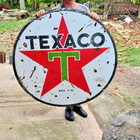 Rare Early Vintage Porcelain Texaco Motor Oil Double Sided Sign 48  Big