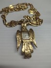 Vintage Carvelle Gold Eagle bird Pendant Watch With 28 Inch Chain Necklace 