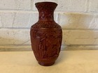 Antique Red Chinese Cinnabar Relief Lacquer Gourd Shaped Vase W  Immortals Dec 