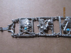 Vintage Native American Motif Links Bracelet Silver Tone With Faux Turquoise