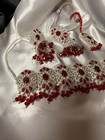 Red Glass Silver Tone Jewelry Set Oval Necklace   Drop Earrings