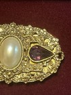 1928 Gold Tone Mirrored Lipstick Holder Rhinestones Vintage Pearl