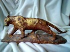 Antique Tiger Predator Bronze Japan Signed Seibo Animal Hunt Sculpture Figure
