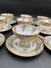 10 Dresden Handpainted Pedestal Teacups And Saucers
