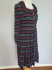 Vintage 1930s   1940s German Long Sleeve Stripe Print Dirndl Dress  b-36  W-30  