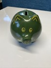 John Deere Ceramic Piggy Bank   Green W yellow Logo   Accents  Excellent 