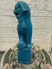 Pair Of Vintage Chinese Porcelain Turquoise Foo Dog   Lion 11 1 2   Figurines