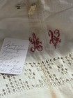 2761    antique French Homespun Linen Sheet With Redwork Av Monogram   Center Seam