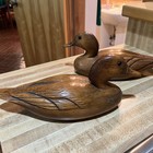 Pair Of Wood Carved Ducks Signed Armand Lamontagne