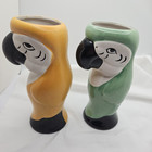 Parrot Tropical Tiki Mug Cocktail Glass Ceramic Macaw Yellow   Green  lot Of 2 