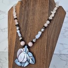 Lee Sands Mother Of Pearl Mosaic Flower Pendant Rose Quartz Agate Necklace 22in