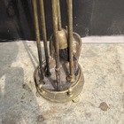 Vintage Brass Fireplace Tool Set 4 Piece Tools Stand Industrial Fire Round