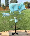 Heavy Duty Metal And Patina  aged  Copper Pig Hog Roof Weather Vane Compass