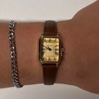 2000s Vintage Style Rectangular Gold Luxury Watch With Leather Band